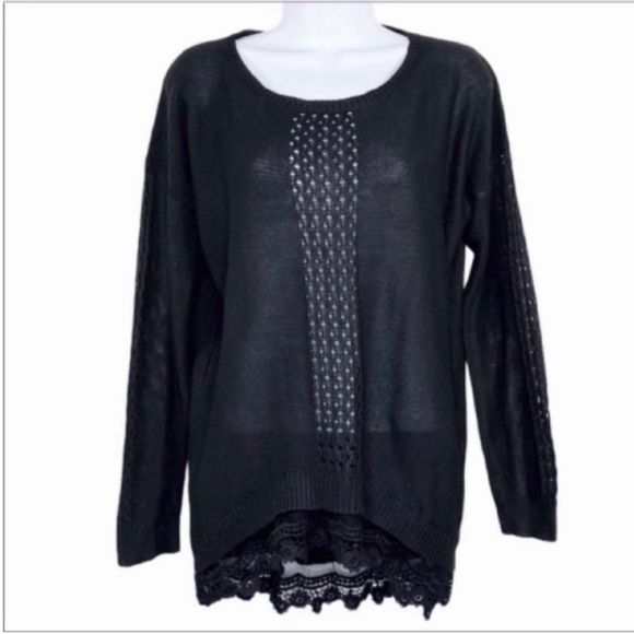 MIRACLE lace panel crew sweater M/L black - Picture 1 of 11